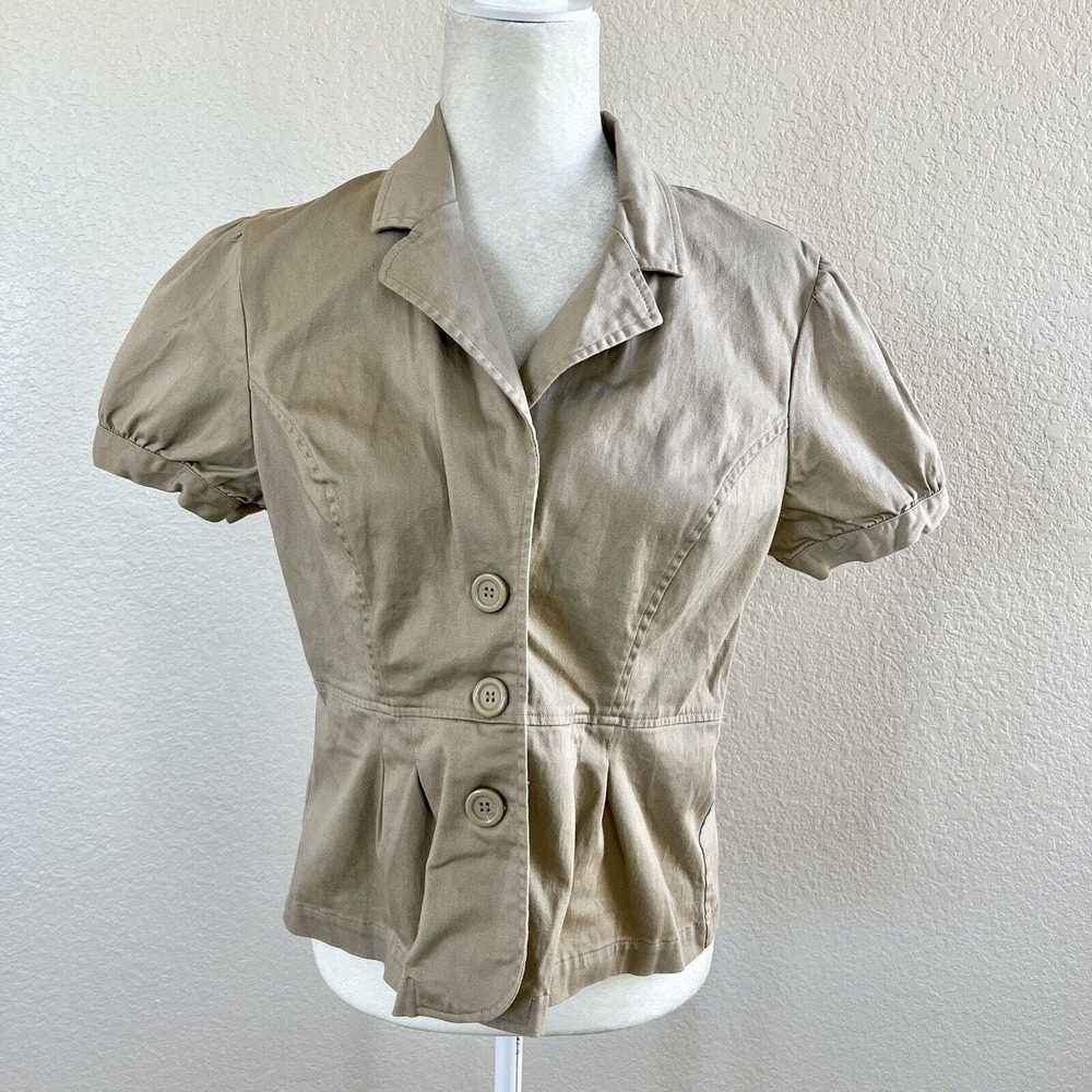 JKLA Womens Size Large Beige Tan Brown Thin Short Blazer Jacket 90’s Y2k